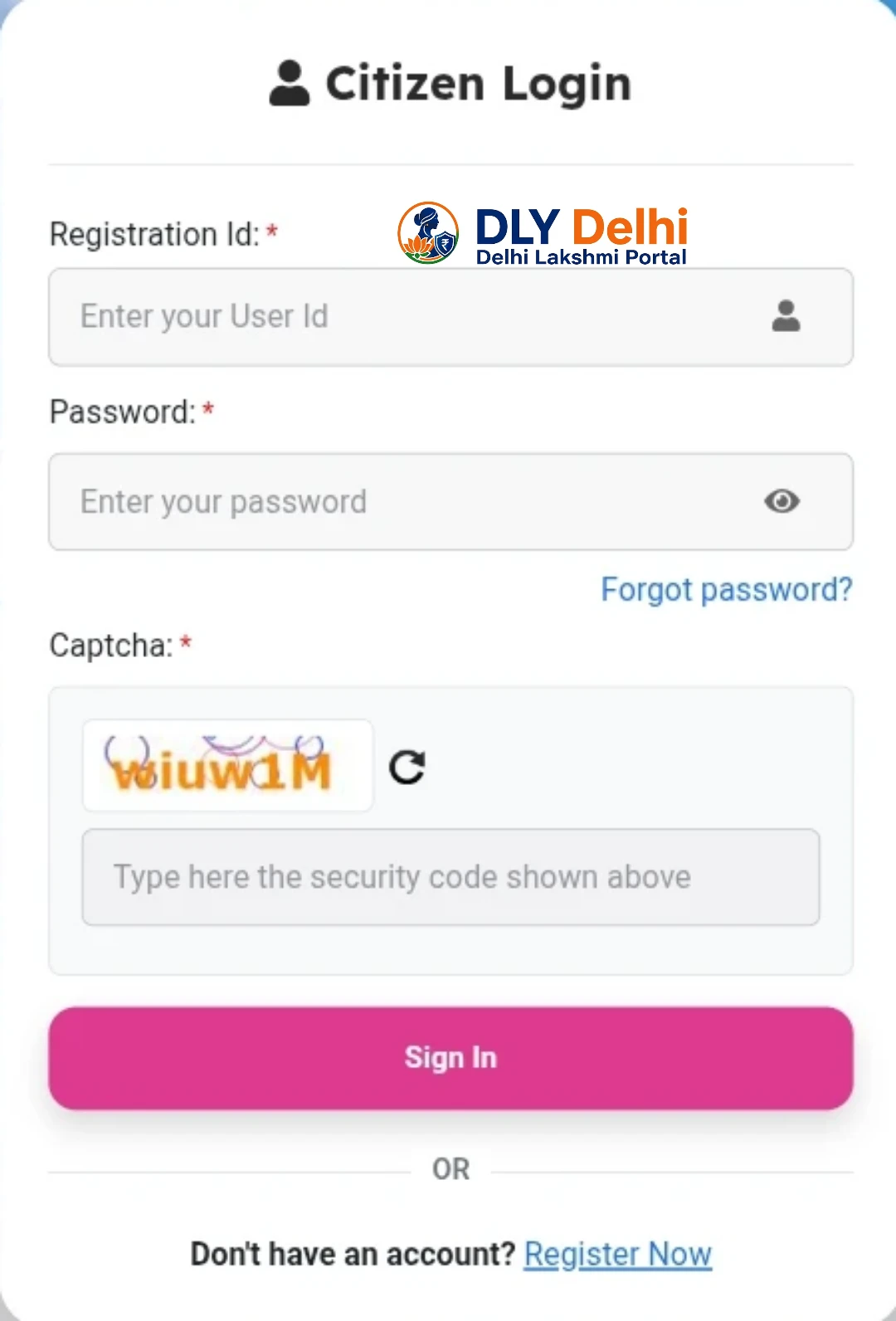 Dly Delhi Gov in citizen Login